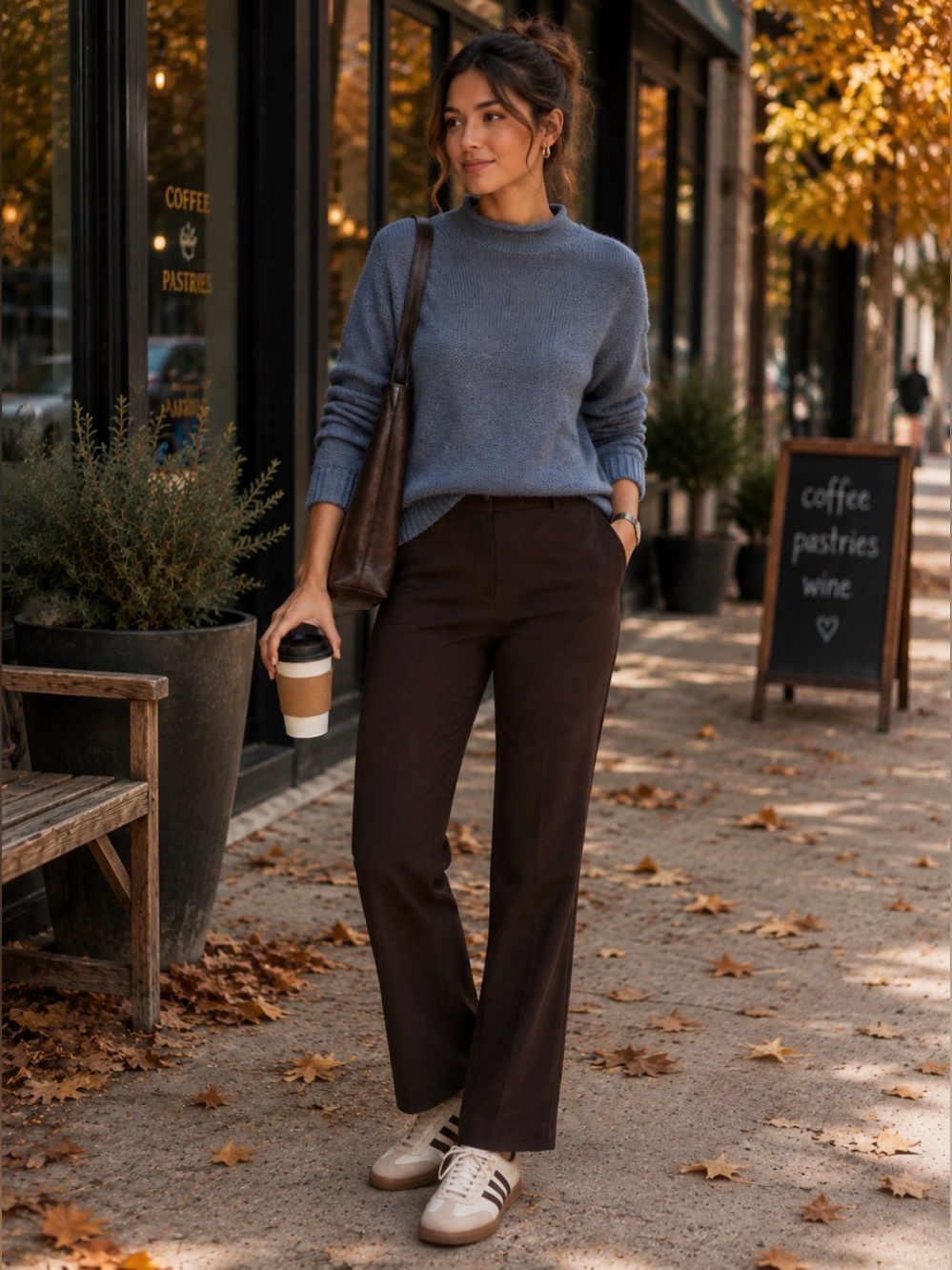 Quince Ultra-Stretch Ponte Straight Leg Pants in Espresso Brown Corporate Chic